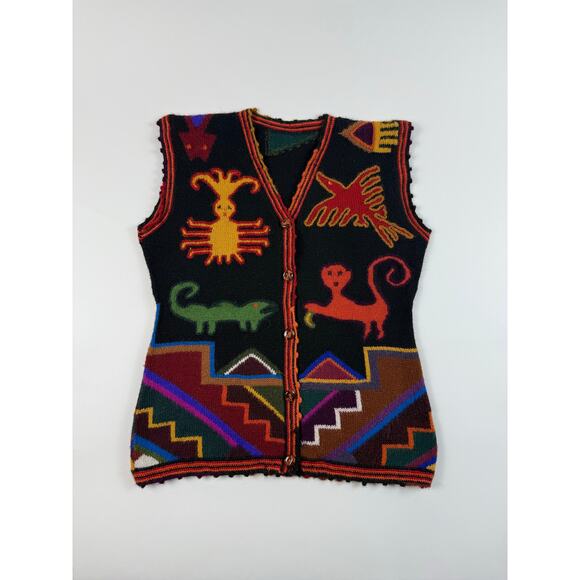 Handmade Andean Alpaca Wool Folk Art Vest | Peru/ Bolivia | Vintage Tribal Knit - Picture 7 of 8